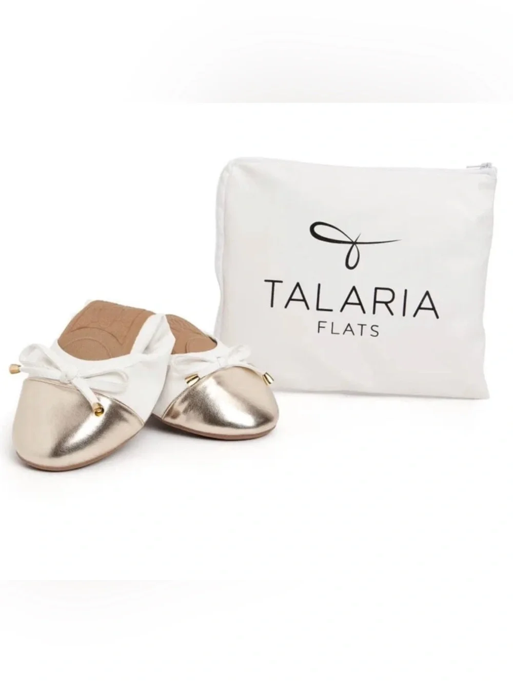 Talaria - Women’s White & Gold Foldable Ballet Flats Size 10